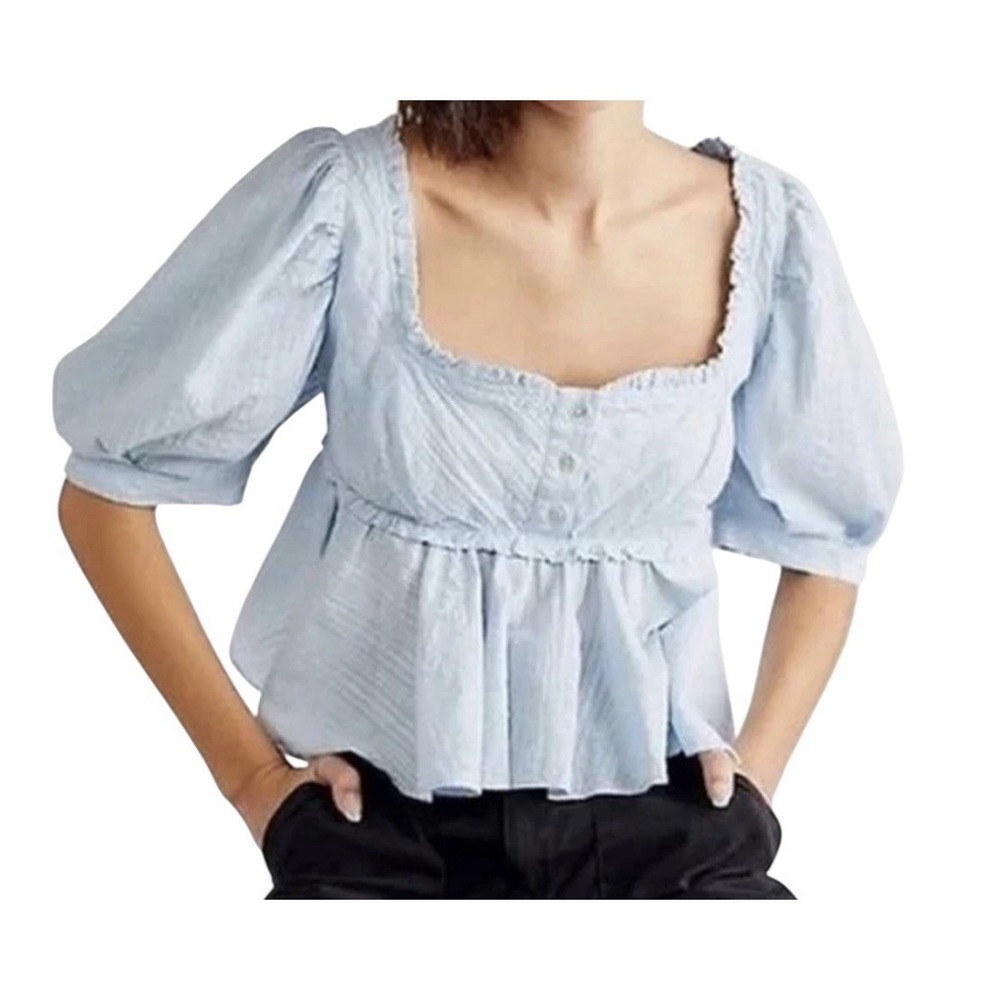 Free People Top Women's Small Blue Leave It To Me In Cool Air Babydoll Fairy